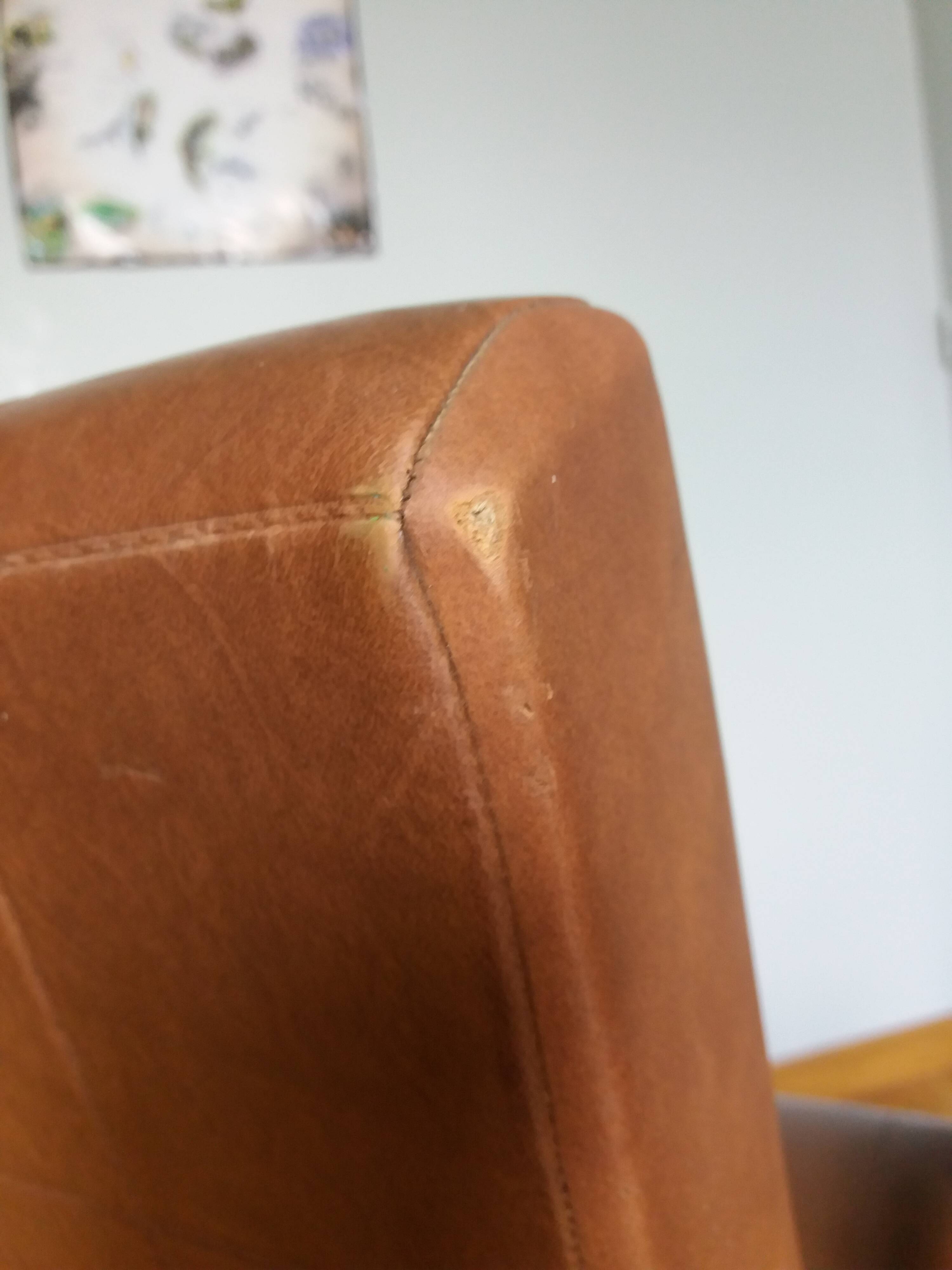 Scandinavian brown skai and wood armchair