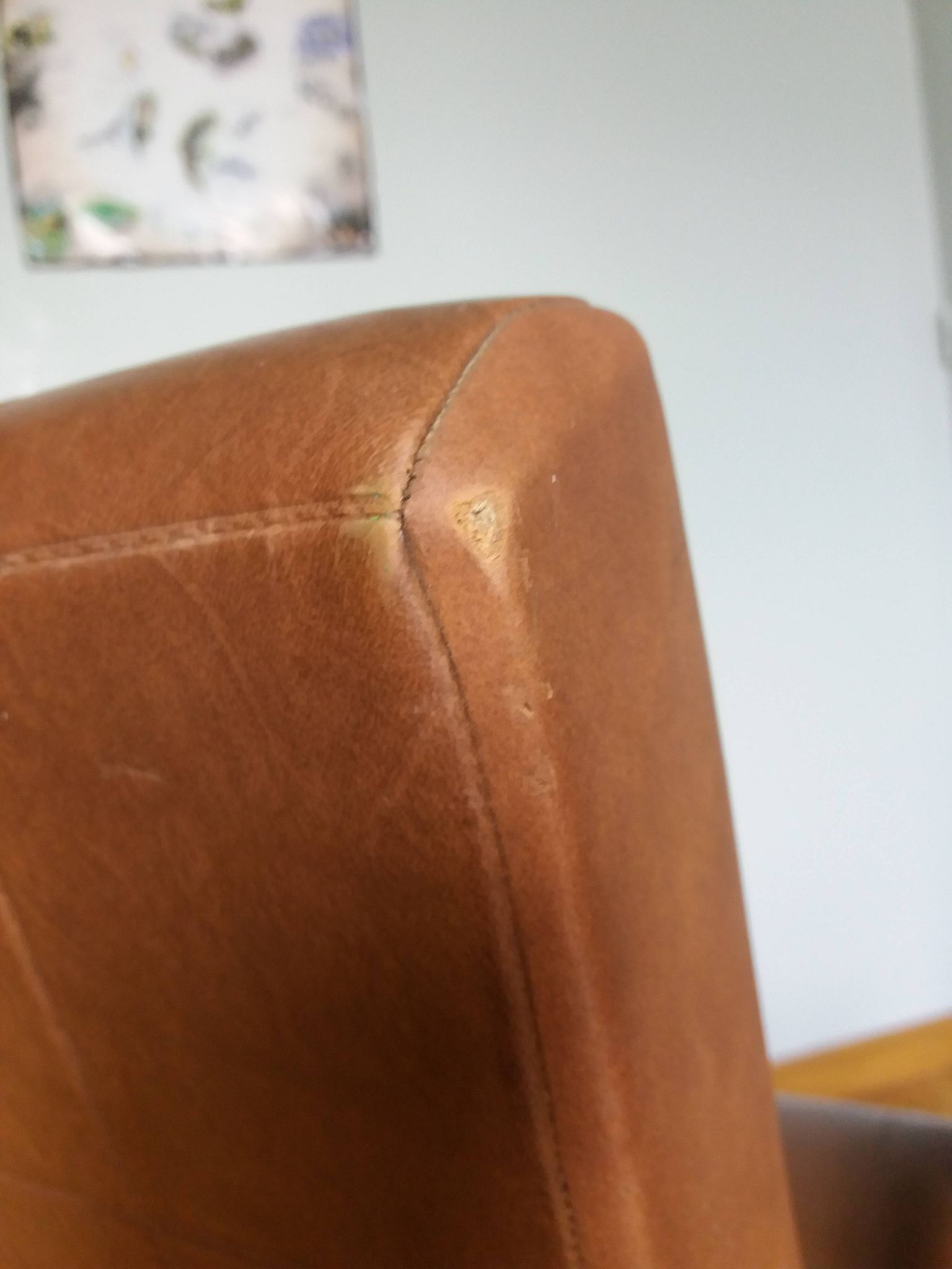 Scandinavian brown skai and wood armchair