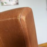 Scandinavian brown skai and wood armchair