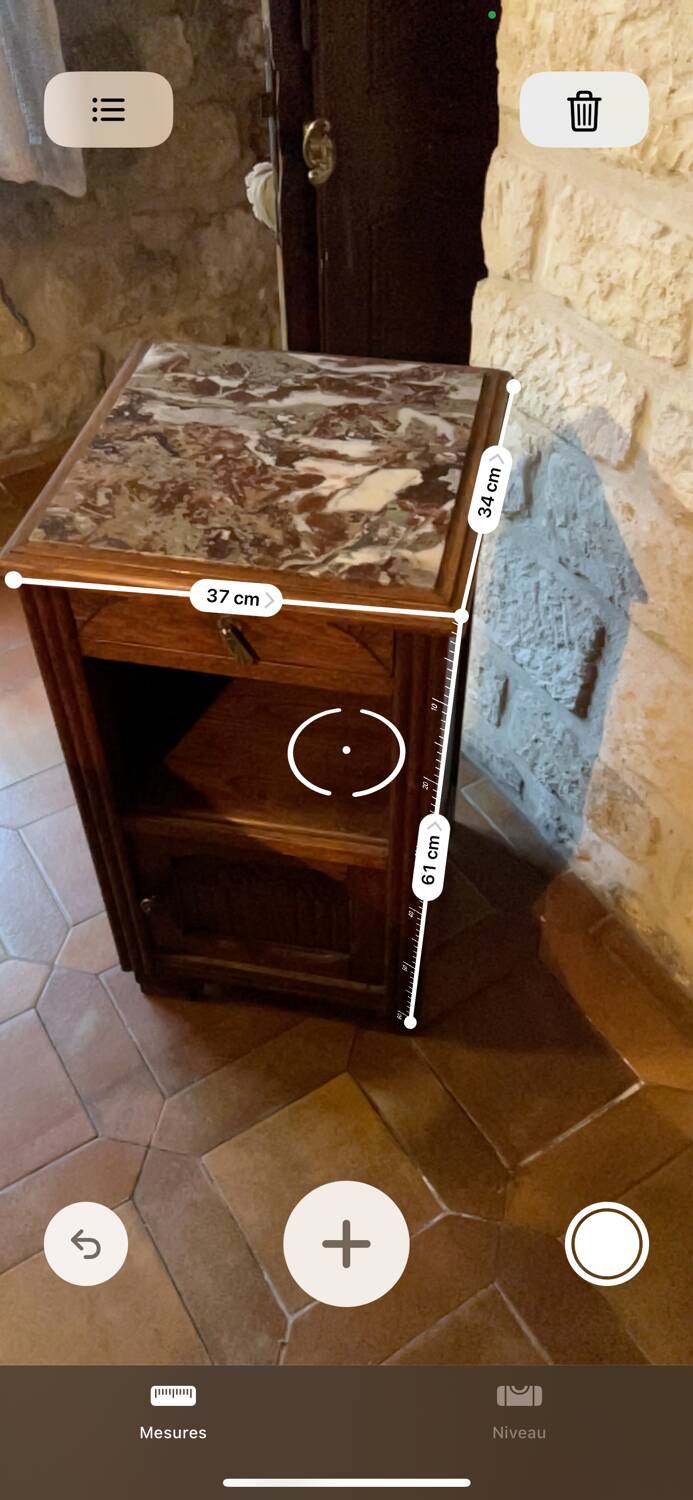 Antique bedside table with marble top