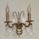 Pair of French Vintage Bronze Double Wall Lights Assorted Crystals 5331