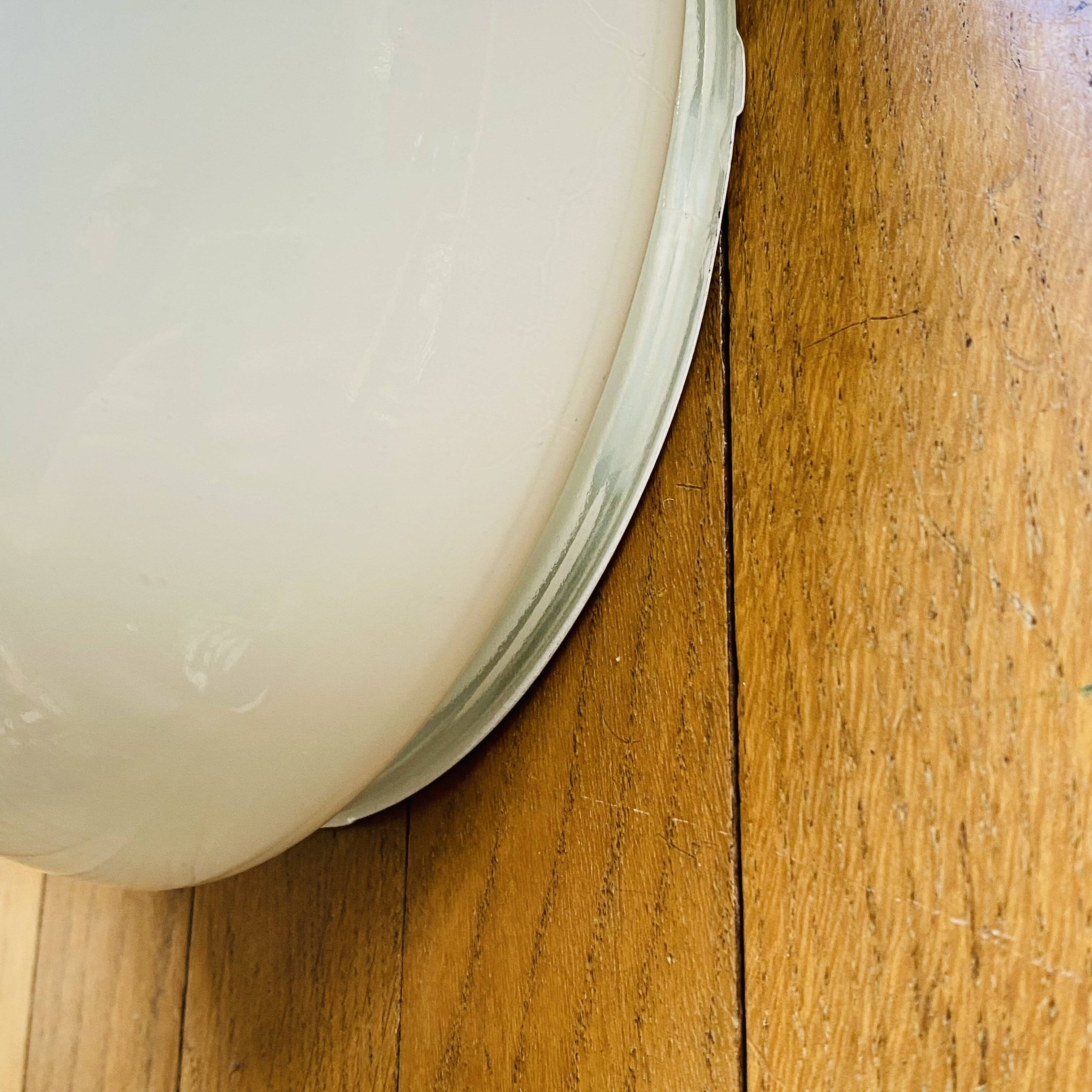 Ceiling light or half-moon wall lamp, half-spherical, 20 cm, opal glass.