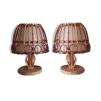 Pair of bamboo lamps