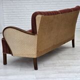 1960s, Danish 3-seater sofa, red furniture wool, beech wood.