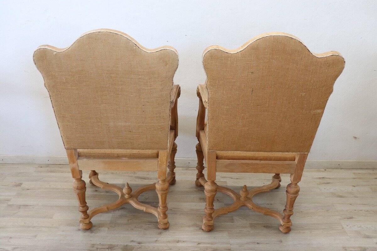 Jute and poplar wood armchairs, 1930s, set of 2