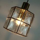 1960s 70s glashuette limburg PENDANT LAMP clear glass shade and brass