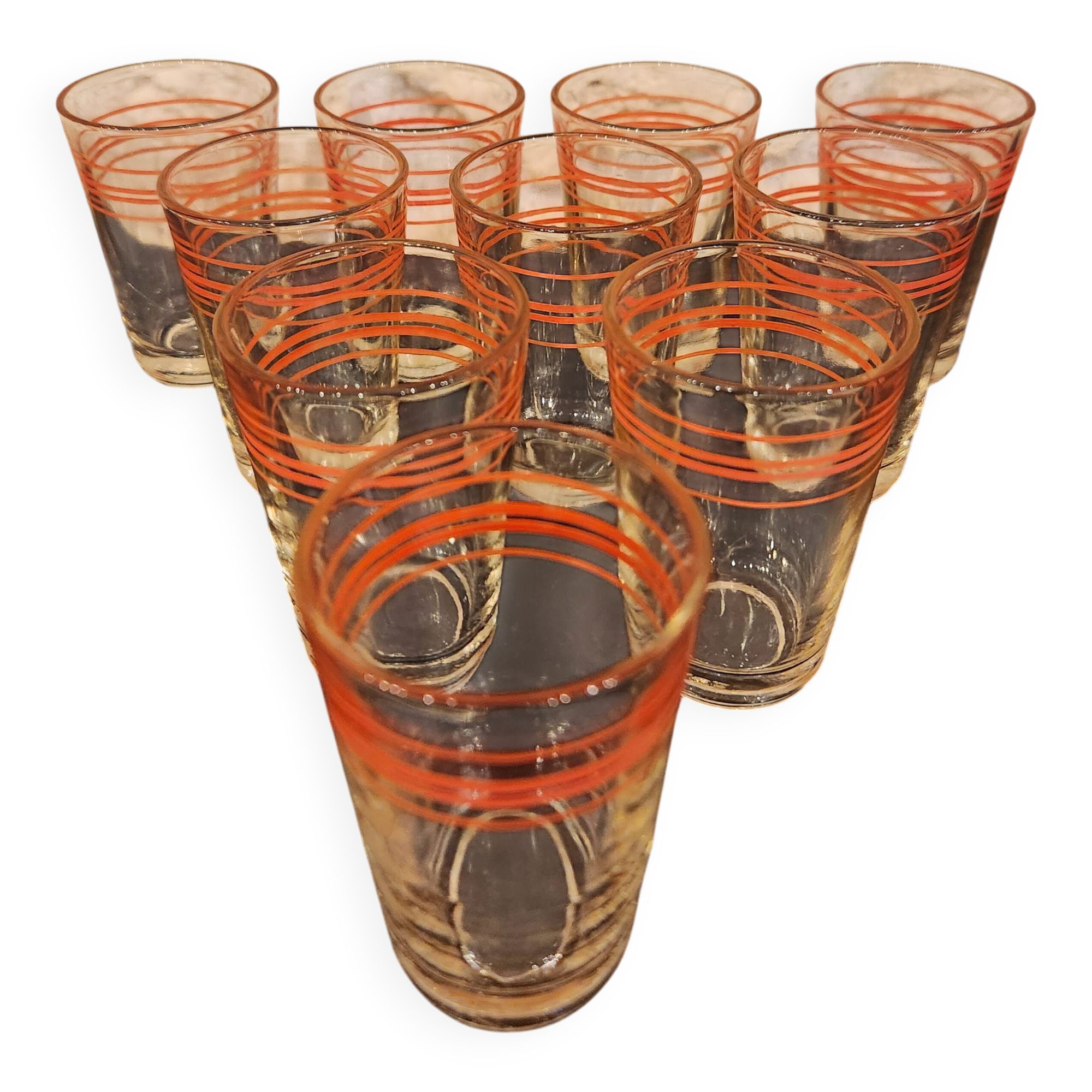 Lot de 10 verres vintage lignes rouges