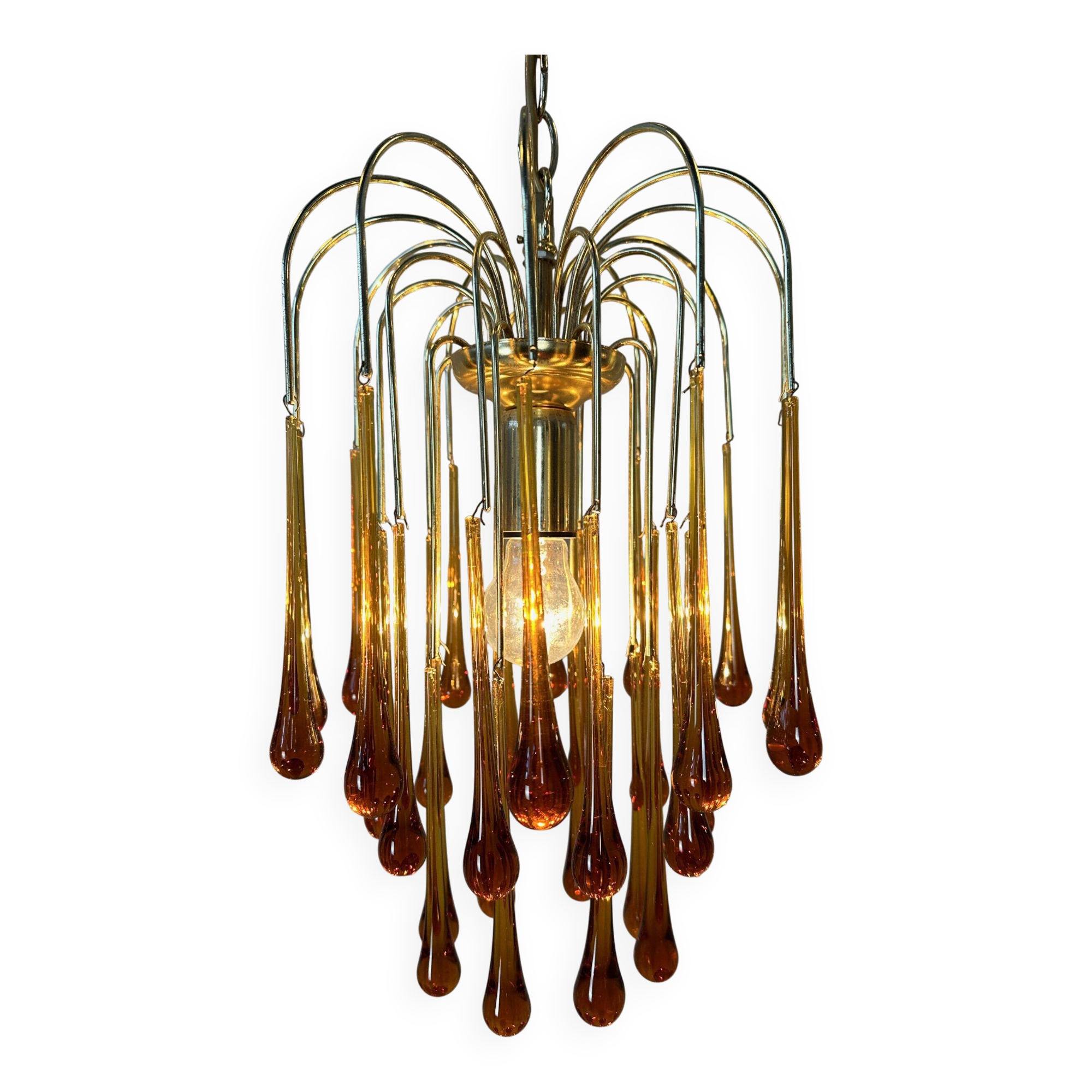 Vintage amber-coloured 'Teardrop' chandelier