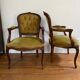 Cabriolets or Bergère armchairs Louis XV style in light green upholstered velvet