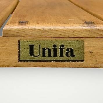 Antique wooden children's chair with armrests – marked unifa