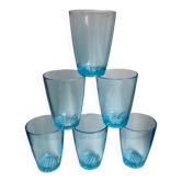 Lot de 6 verres à eau made in france en verre bleu années 70