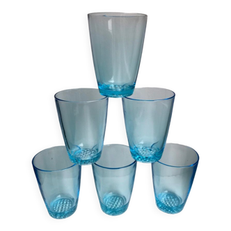 set of 6 water glasses Made in France blue glass 70s