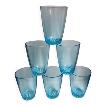 Lot de 6 verres à eau made in france en verre bleu années 70