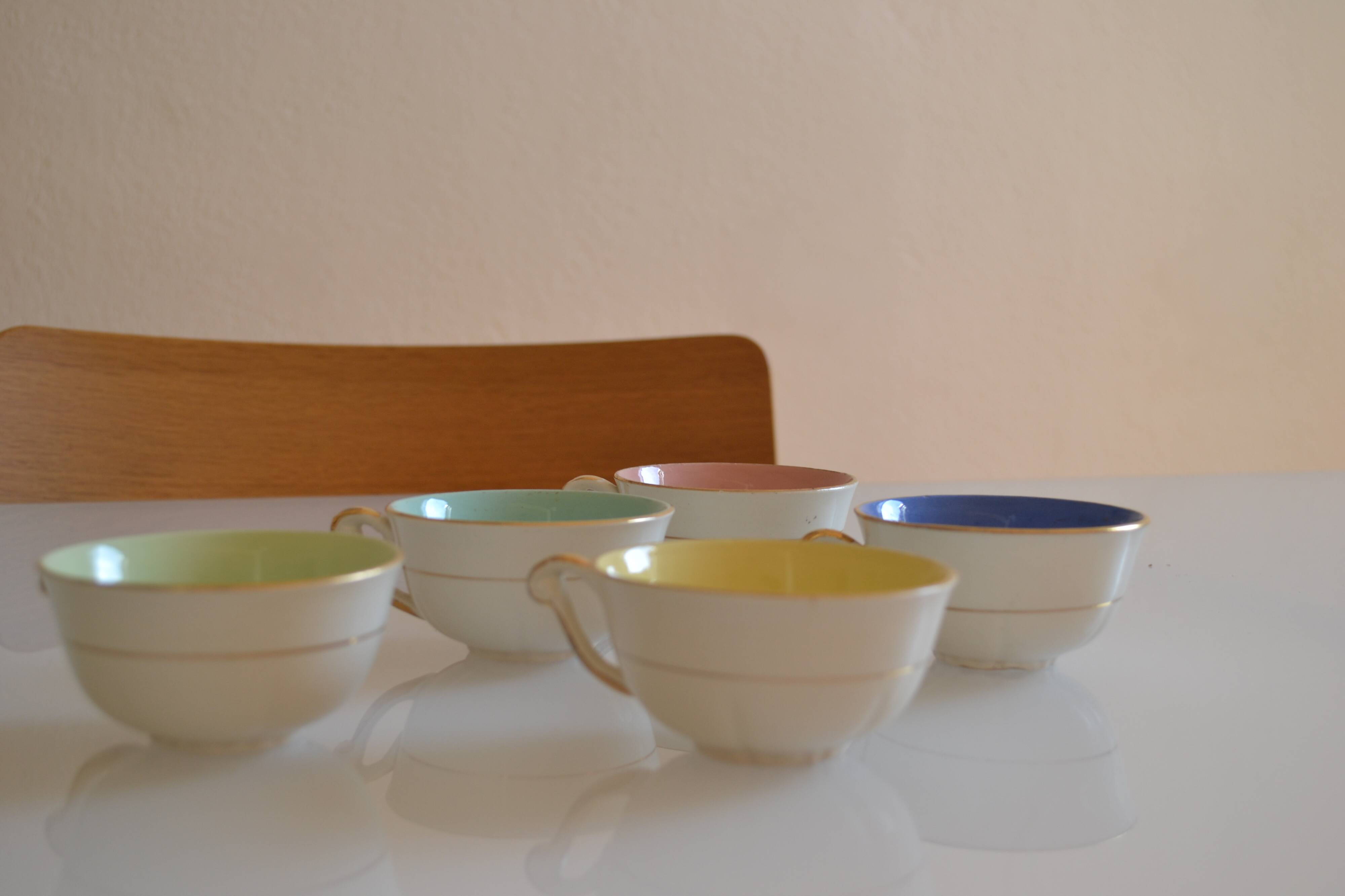 5 earthenware coffee or tea cups from saint amand france 1950