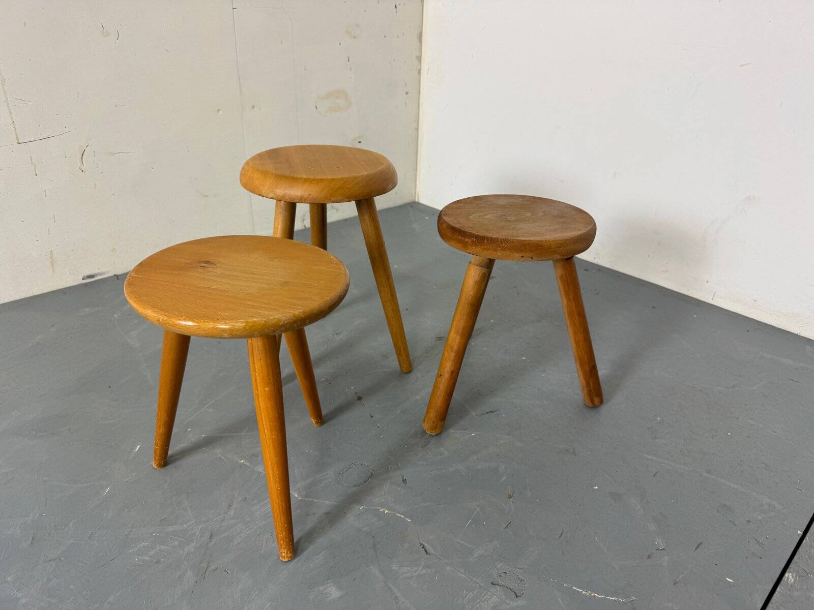 Mid-century French elm stools, 1950s, set of 3