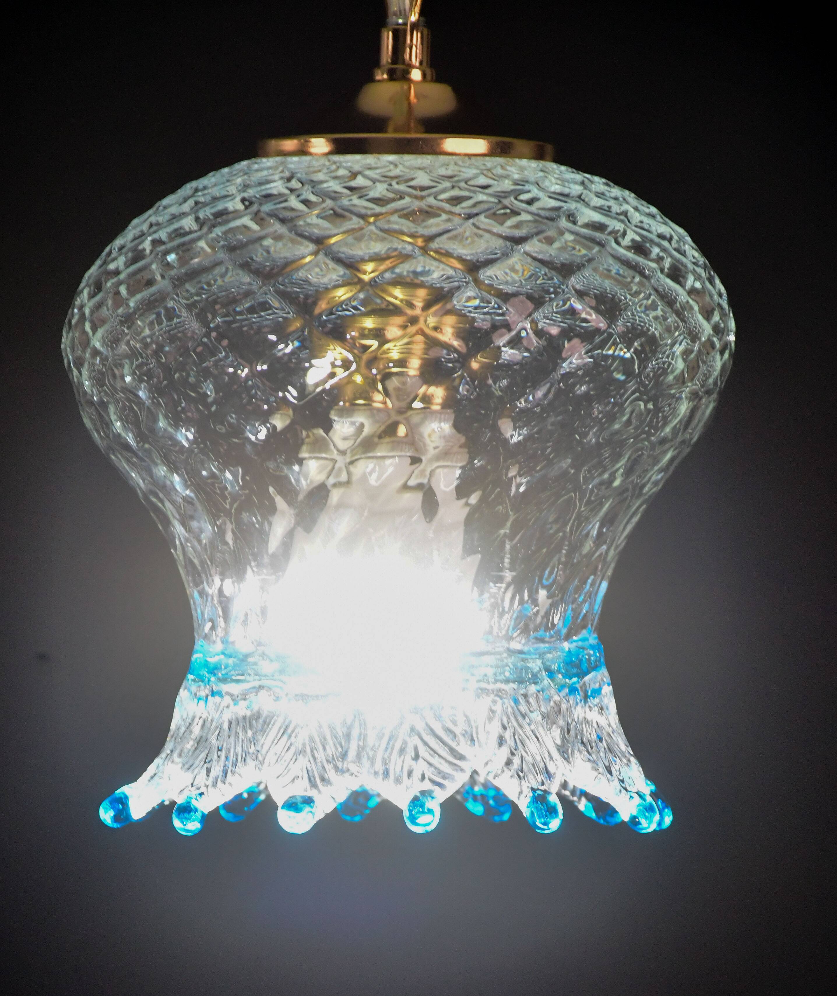 Set of 3 Murano blue glass pendant lights