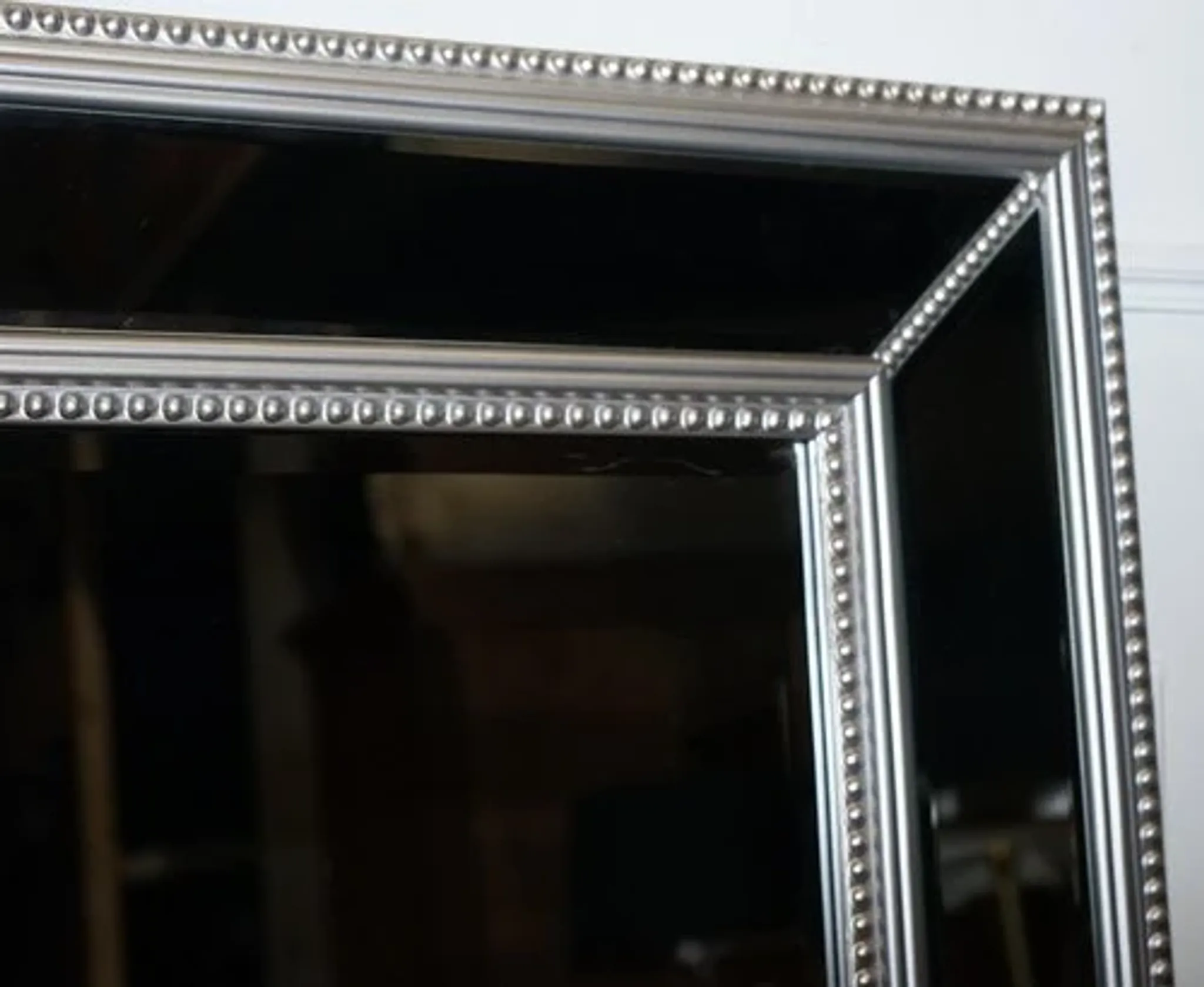 Large Bevelled Rectangular Mirror with Cushioned Silver Frame