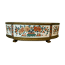 Porcelain planter with Japanese décor Base and gilded brass strapping