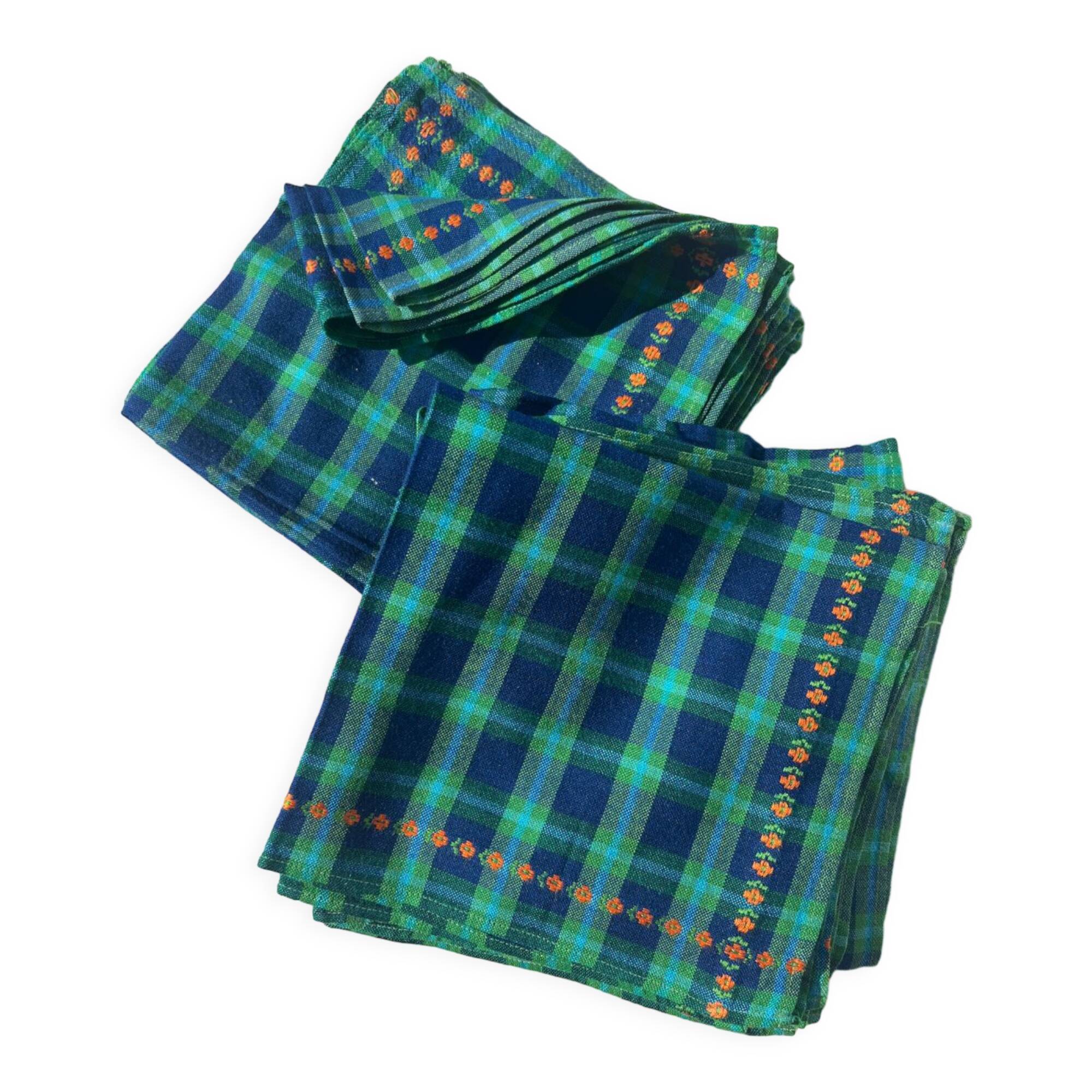 Retro vintage checkered towels and embroidery