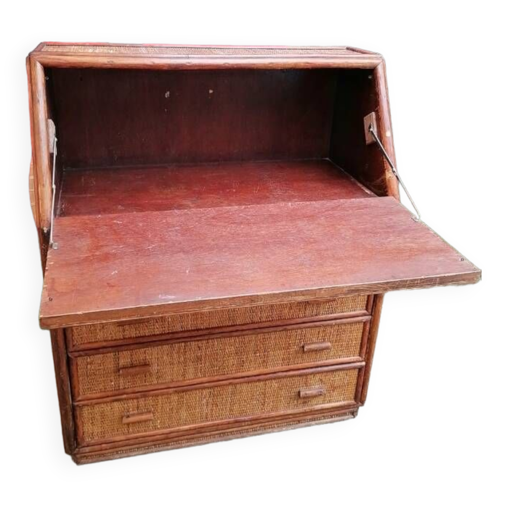 Rattan and wicker secretary chest of drawers