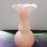 Old centrovetro vase pink opaline glass corolla neck made in Italy vintage