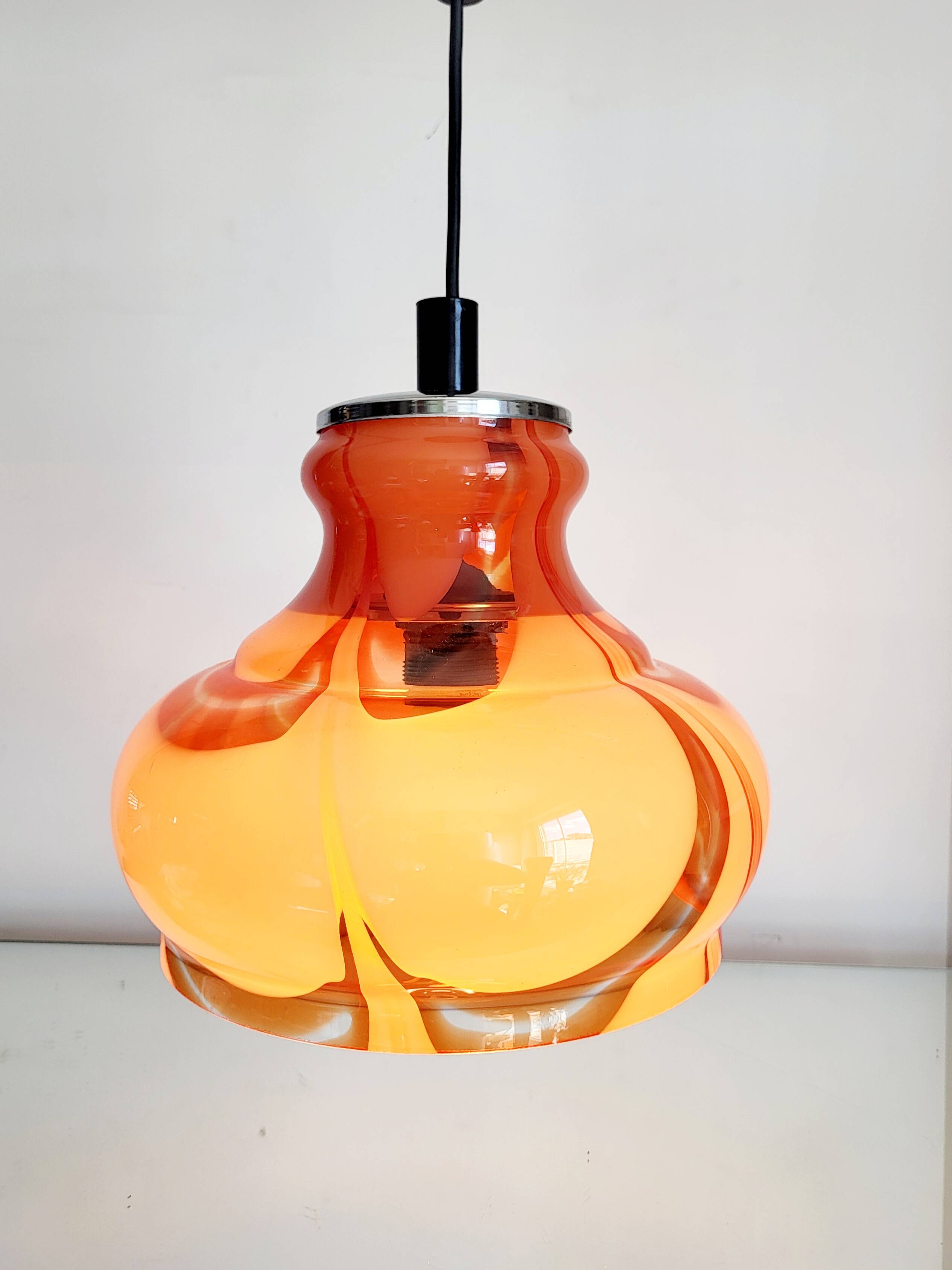 Lampe à suspension vintage en glaçure de Murano, Carlo Moretti, Italie, Jaren 1960