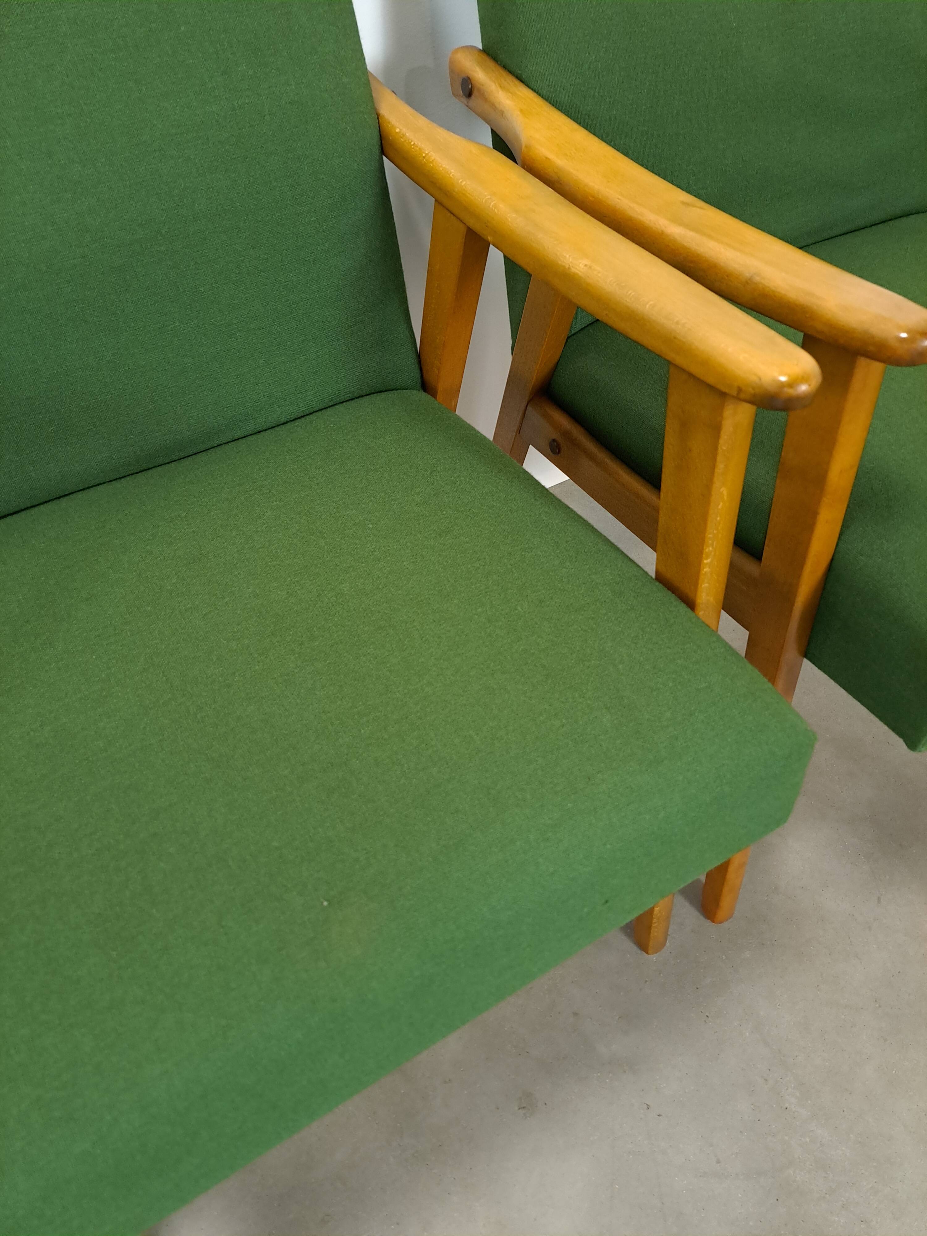 Set of 6 groene eetkamerstoelen met beukenhout