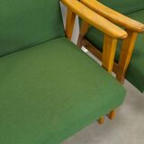 Set of 6 groene eetkamerstoelen met beukenhout