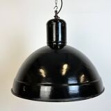 Industrial black enamel factory pendant lamp, 1950s