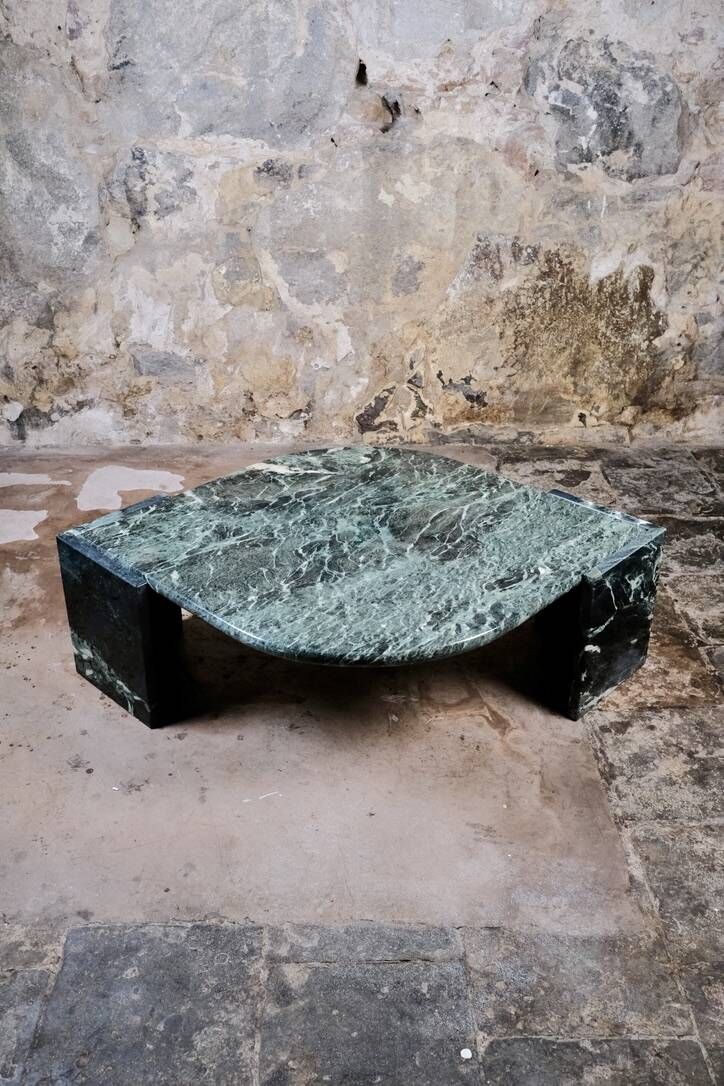 Emerald green marble "eye" coffee table, Roche Bobois, France, 1970s
