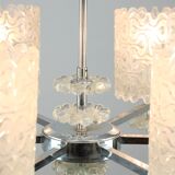 Vintage Austrian Glass Chandelier: Mid-Century Modern Embossed Pendant Lamp