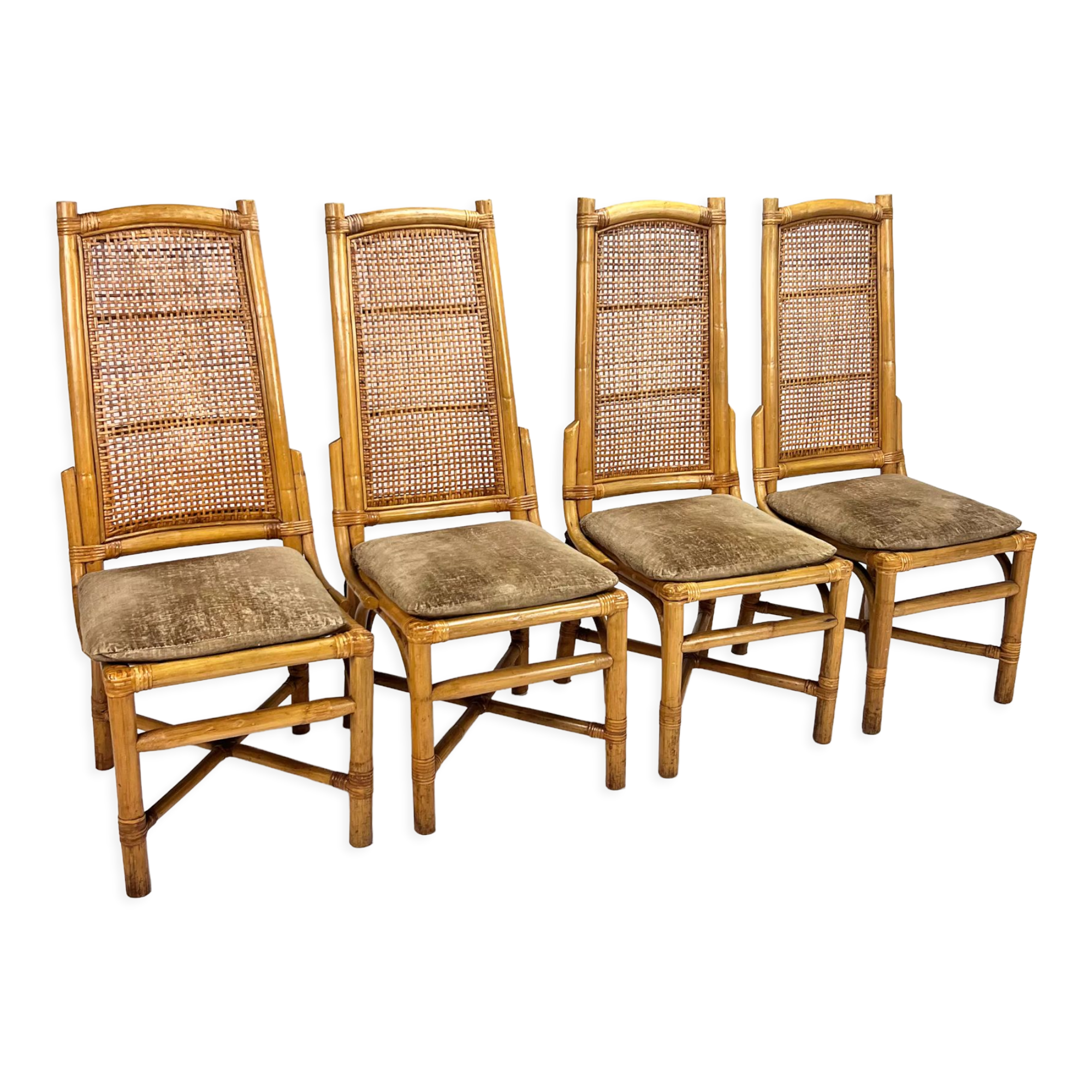 Vintage rattan and cane dining chairs, 1970s