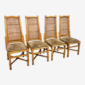 Chaises vintage en rotin et en cannage, années 1970