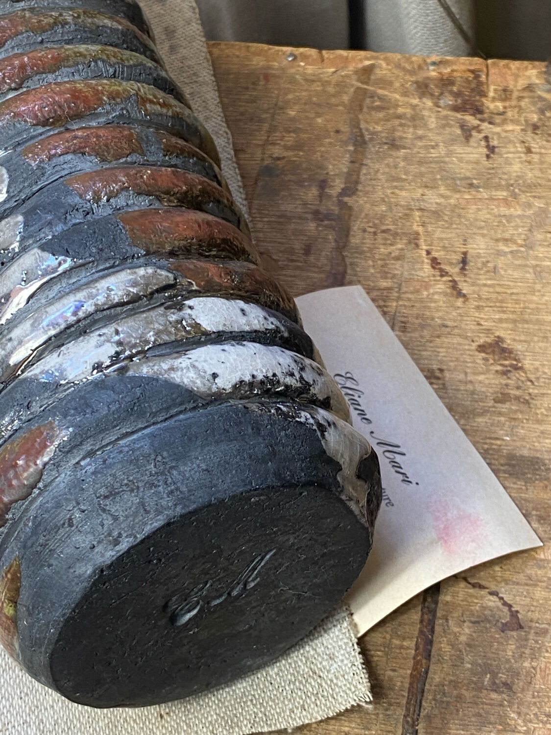 Raku ceramic tubular vase