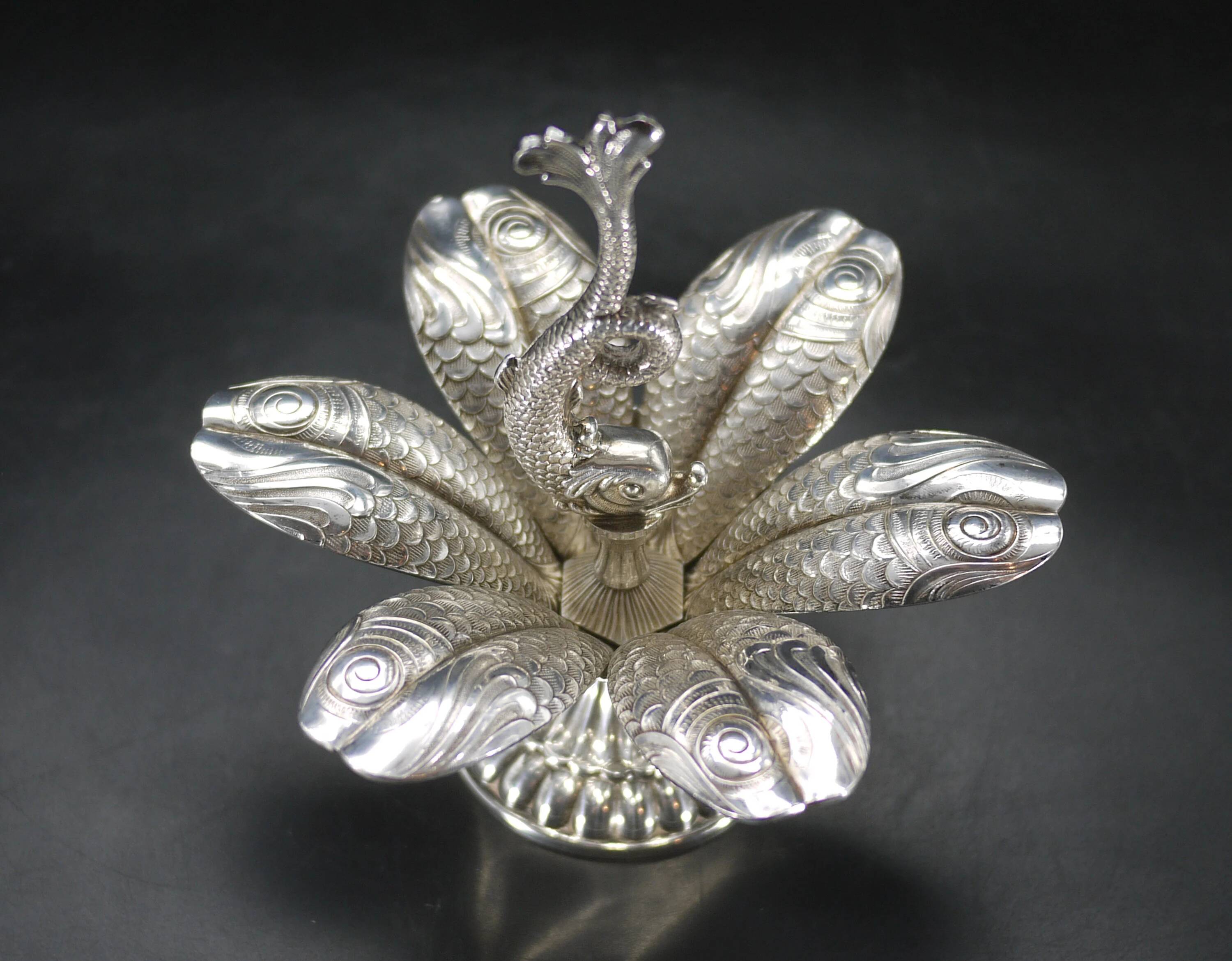 Vintage Christofle caviar spoon set Fleuron dolphin decoration