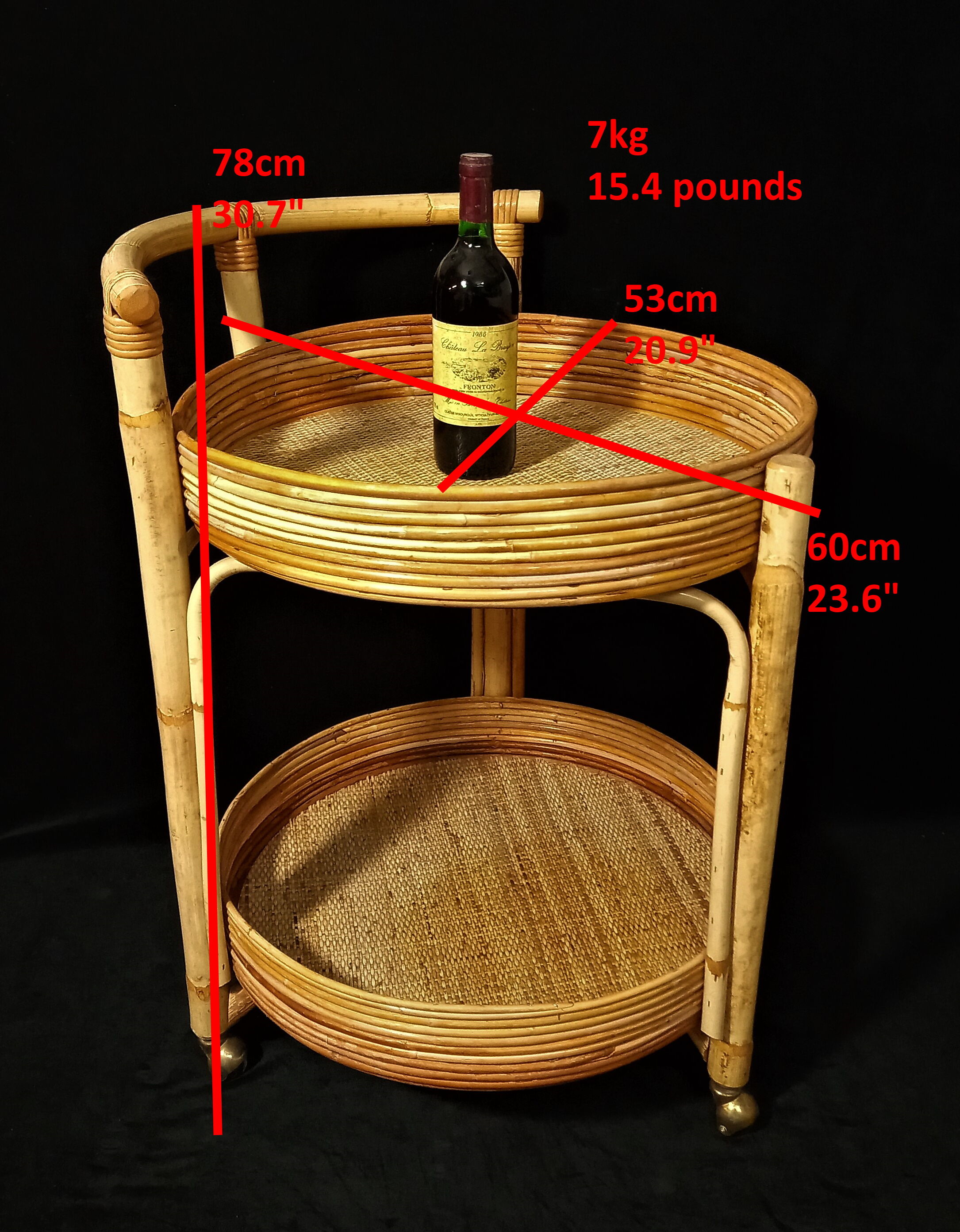 Round trolley with bamboo and rattan wheels