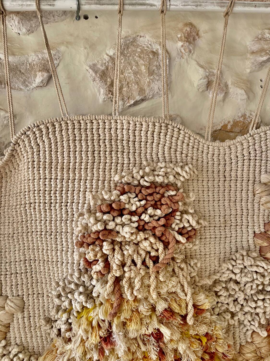 Brutalist macramé tapestry, 1980s