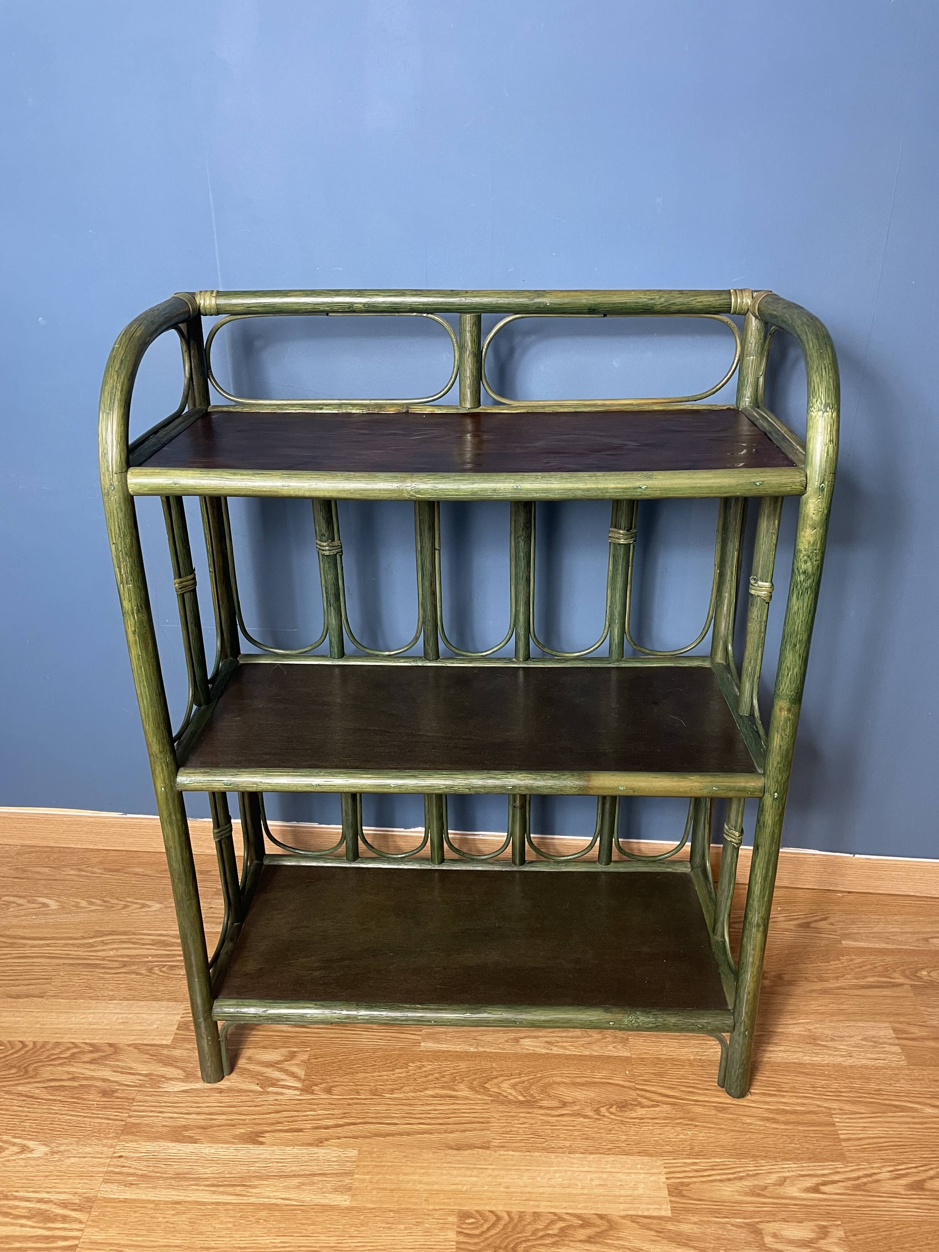 Vintage medium size green rattan shelf