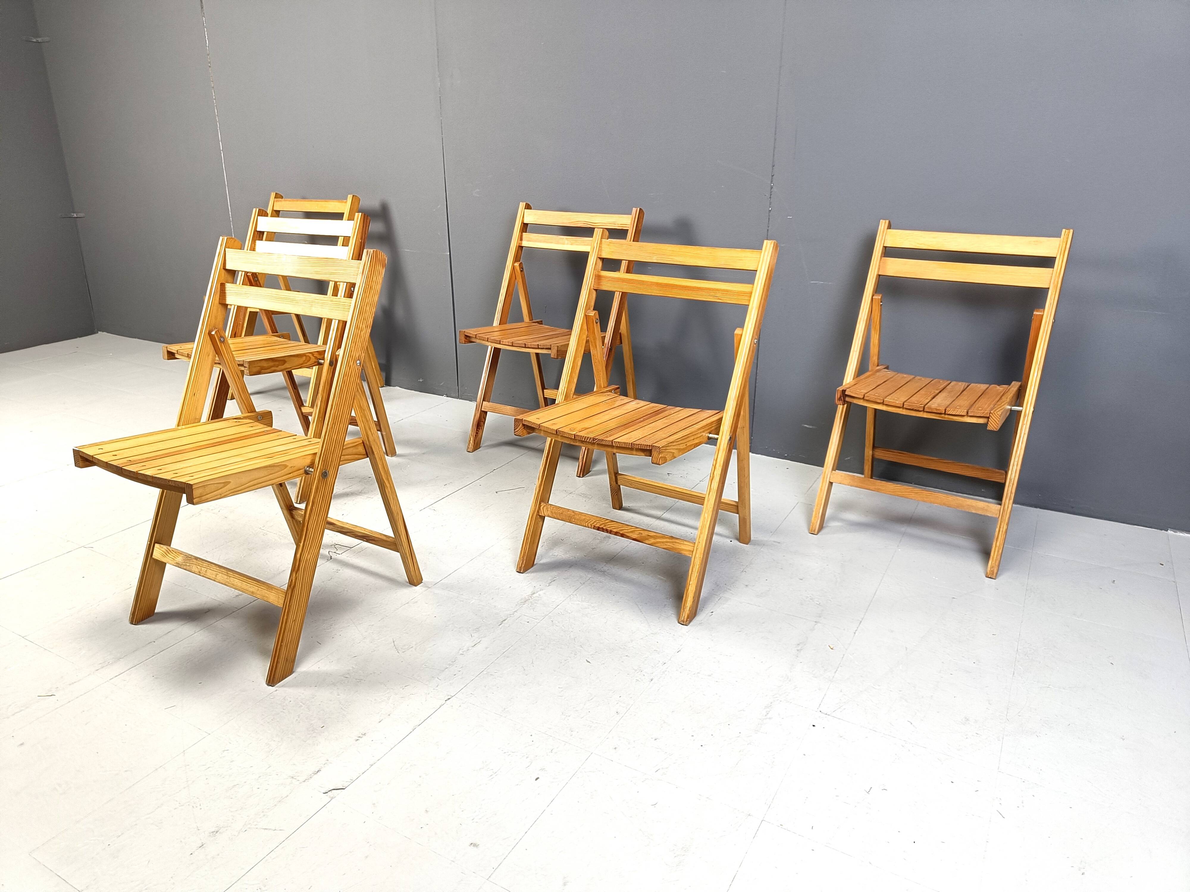 Mid century wooden folding chairs, 1950s - set of 6