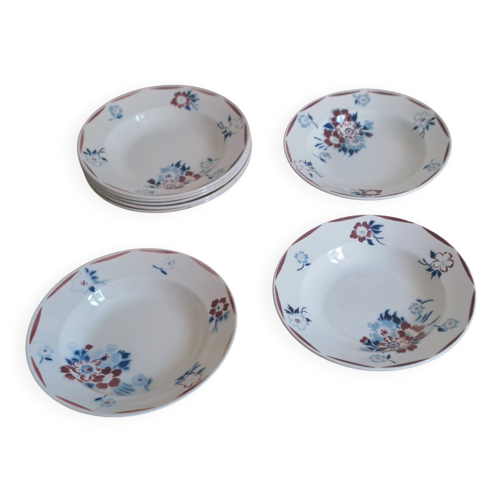 Set of 8 deep plates K and G Lunéville model "Evreux"