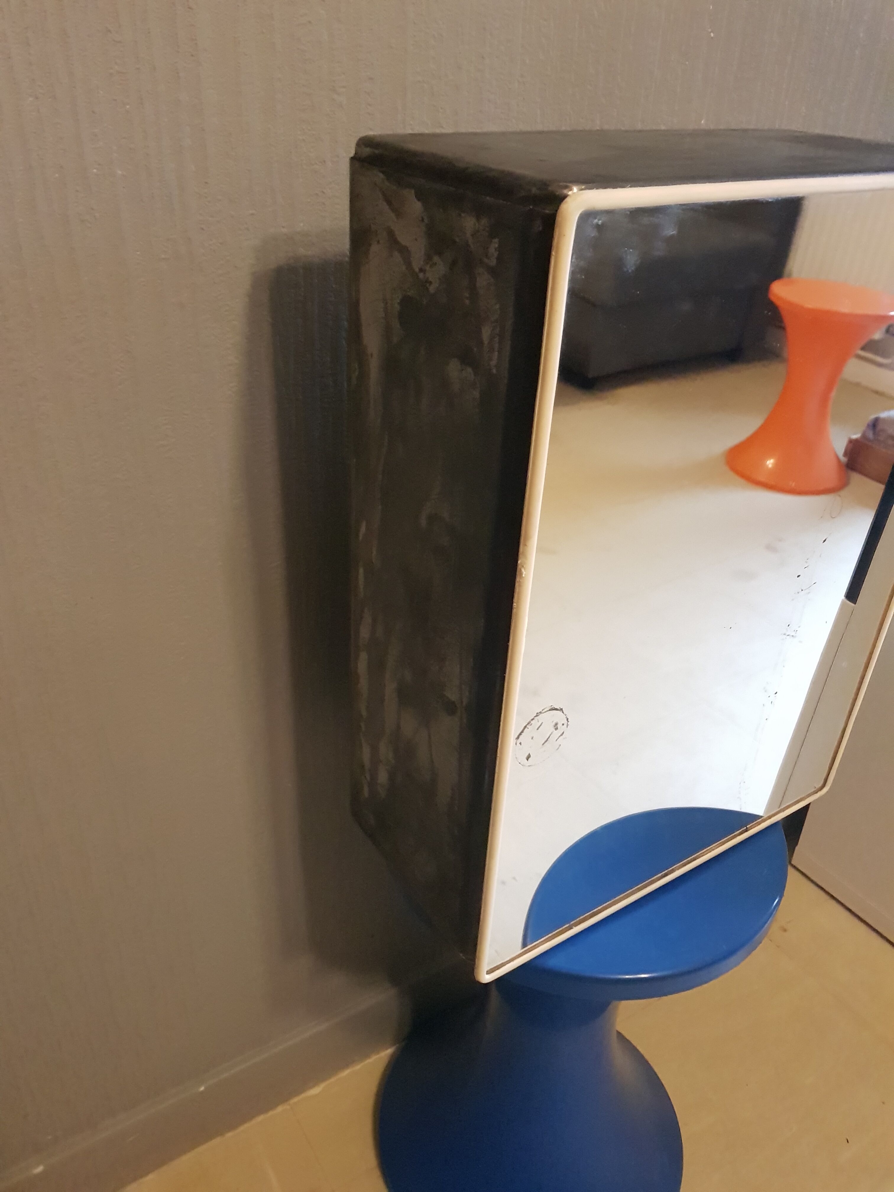 Vintage wax metal medicine cabinet.