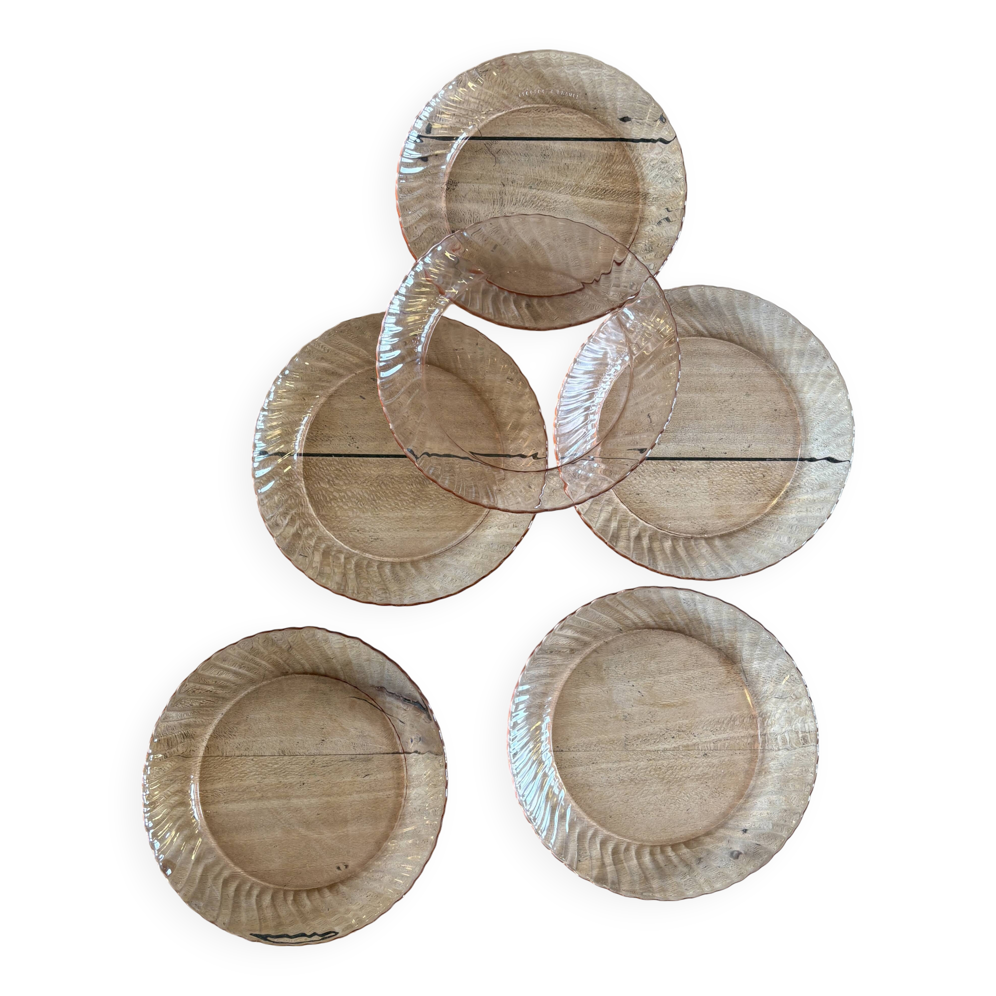 Set of 6 vintage Arcoroc rosaline dessert plates