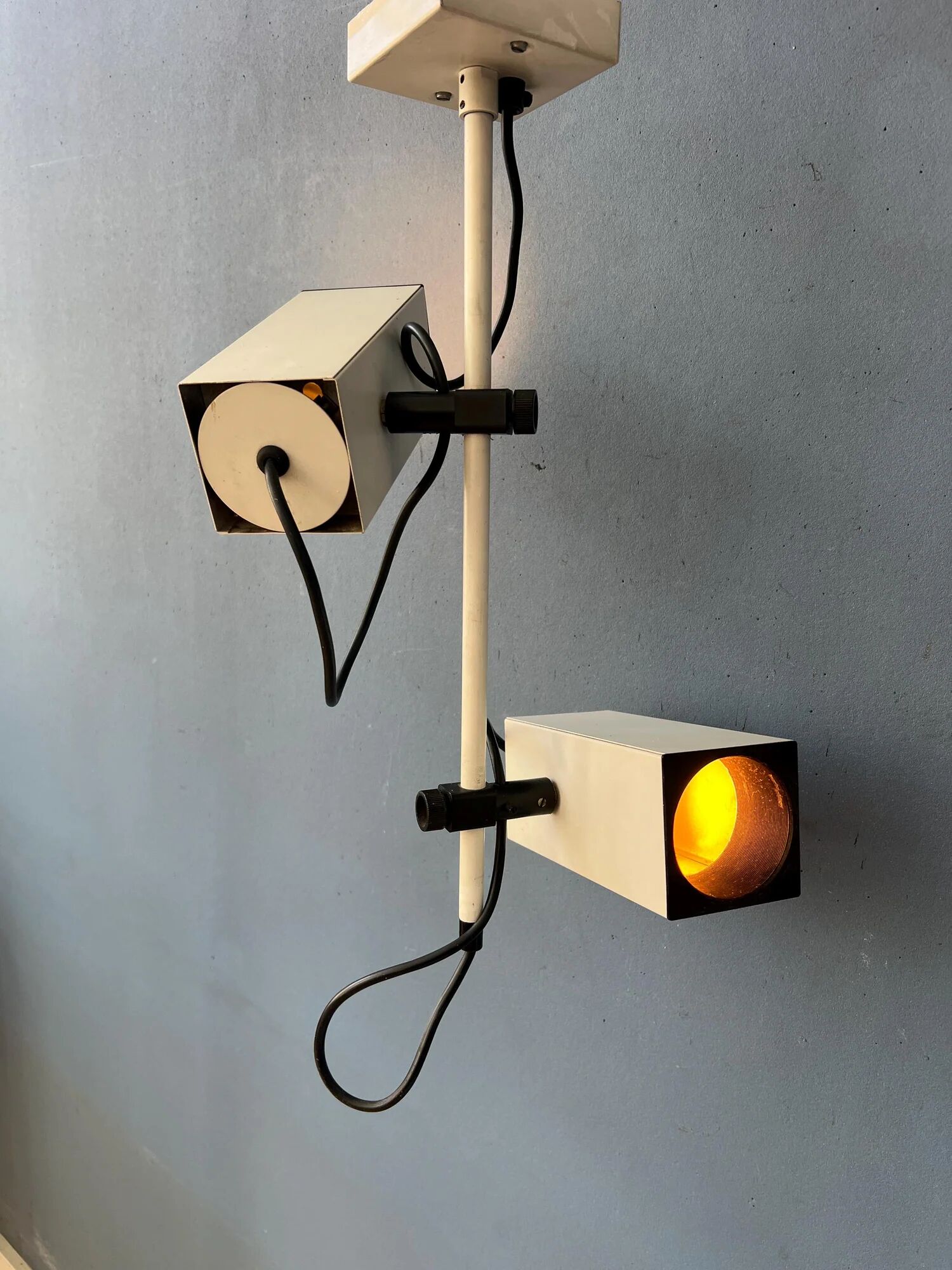 Vintage Philips beige downrod ceiling lamp