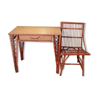 Rattan desk and chair