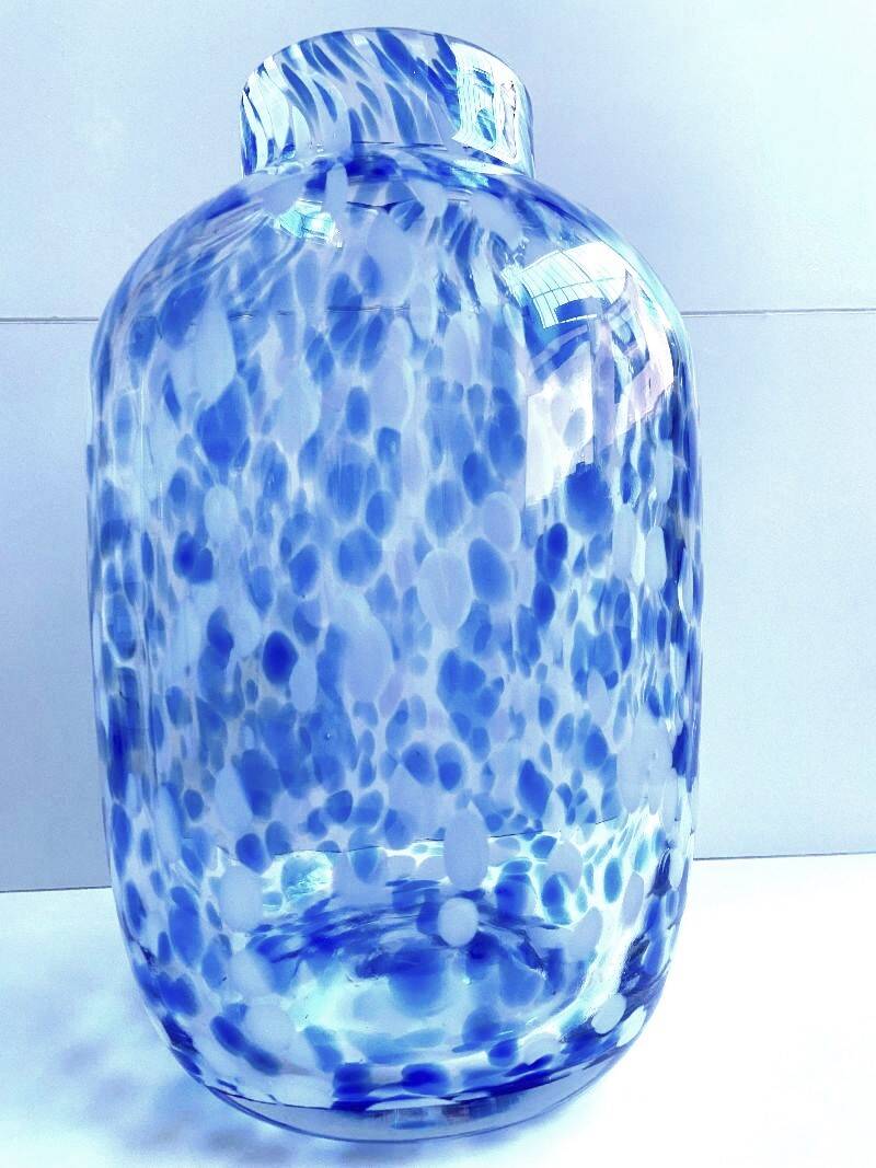Élégant Vase Soliflore Photophore Mirella Verre Épais Soufflé Moucheté Neuf