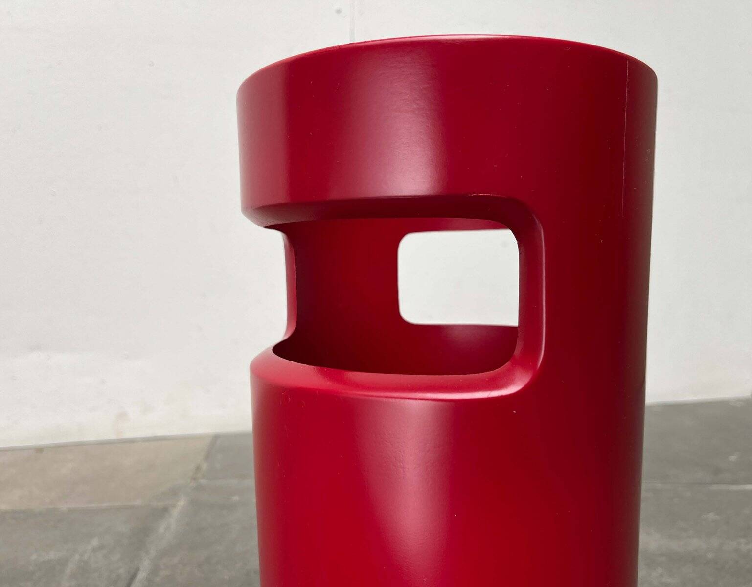 Red German umbrella stand in mid-century modern space style, 1960s.