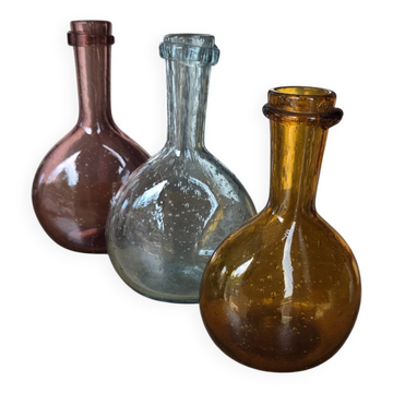 Lot 3 carafes / flacons verre bullé de Biot