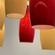 red and yellow murano glass pendants
