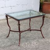 Table basse en fer et verre français - Table de cocktail - Table de salon - Années 80