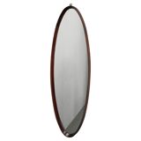 Italian mid-century oval teak wall mirror, 1980s